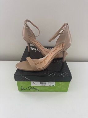 Sam Edelman Nude Patent Ankle-Strap Stiletto Sandals